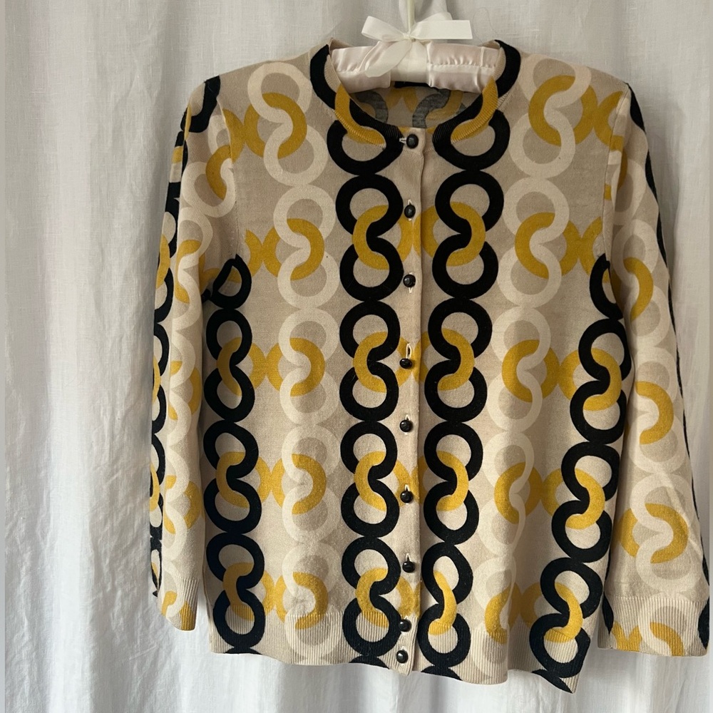 J. Crew Cardigan Merino Wool Iconic Graphic Print 3/4 Sleeve